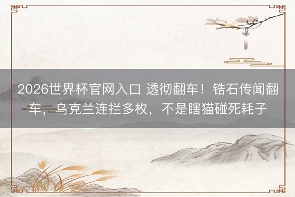 2026世界杯官网入口 透彻翻车！锆石传闻翻车，乌克兰连拦多枚，不是瞎猫碰死耗子